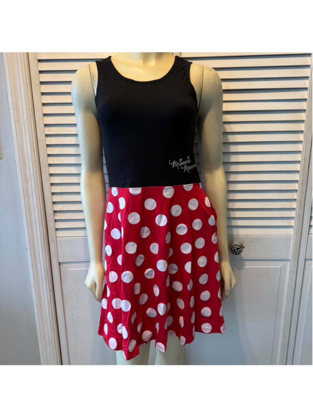 Women's Disney Minnie Mouse Mini Dress Black Red Polka Dot